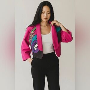 1980’s Tipicano Pink Embroidered appliqué  Lightening Bolt Jacket 100% Cotton
